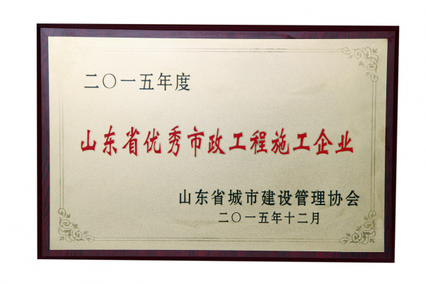 2015年山東省優(yōu)秀市政工程施工企業(yè)